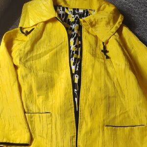 600 West, Yellow and Black Trench Coat with Hood and Textured Material